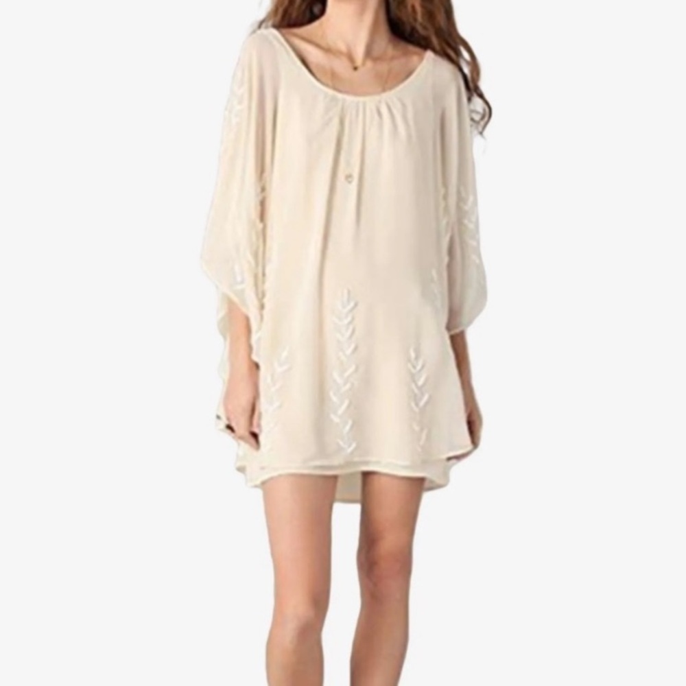 Free People ivory beaded cape oversized dress. Intricate beaded design. Size XS